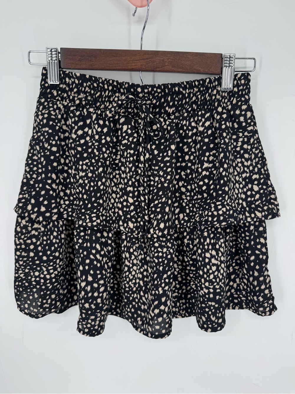 Francesca’s Tiered Ruffle Mini Skirt Black Animal Print Boho Size Girls Size 14